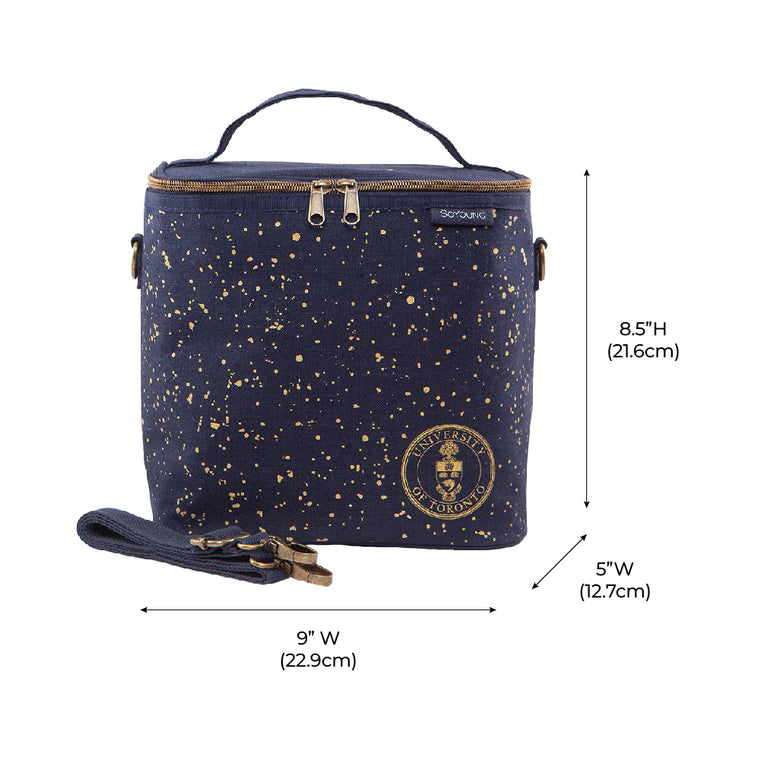 U of T Linen Navy with Gold Splatter Lunch Poche