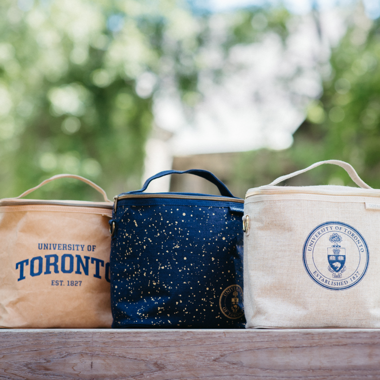 U of T Linen Navy with Gold Splatter Lunch Poche